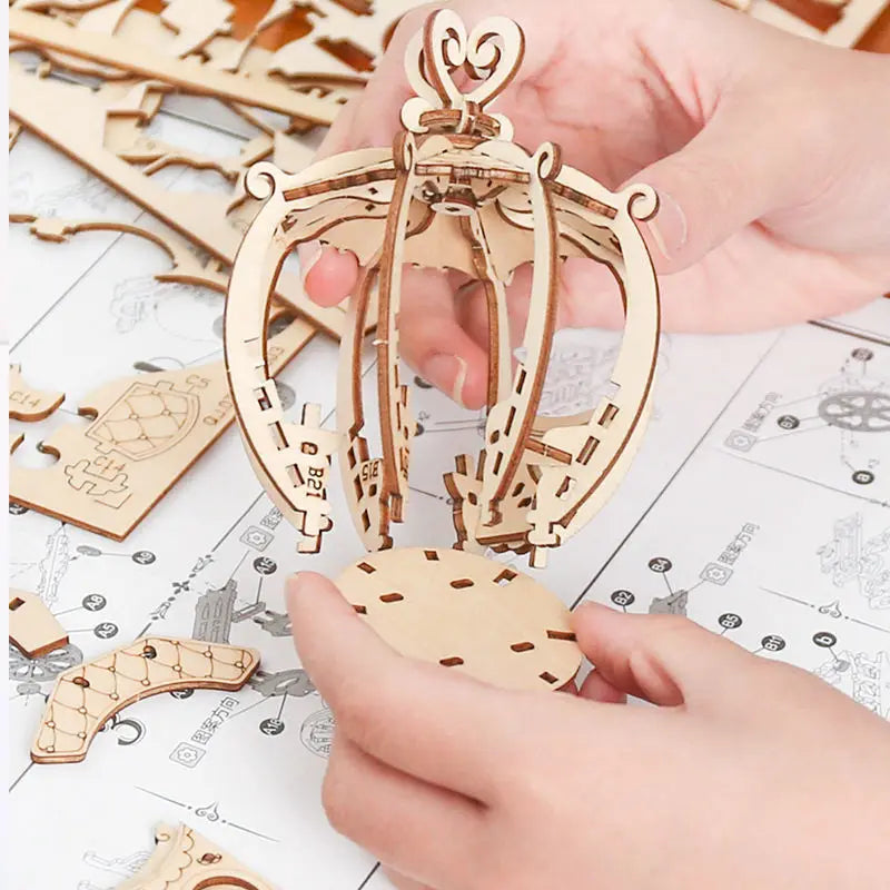 Puzzle 3D en bois | Carrosse citrouille de princesse en bois 182 pièces