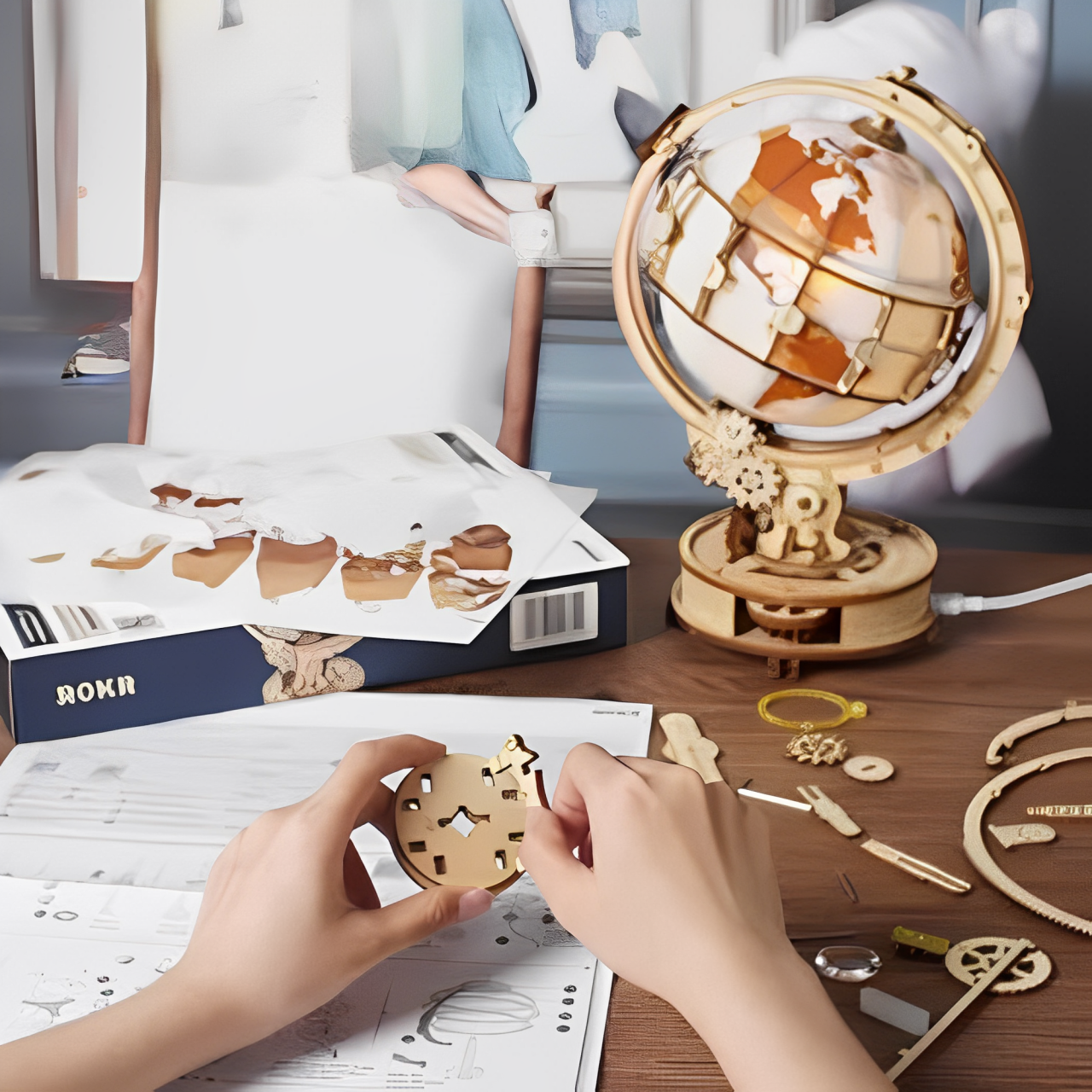 Puzzle 3D en bois | Globe terrestre lumineux 180 pièces