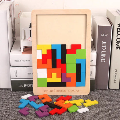 Jeu de Tetris en bois | Pièces colorées